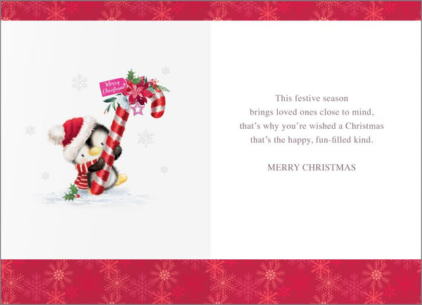 Sister Christmas card - cute Xmas penguin