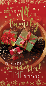 To all the family Christmas card- festive gifts