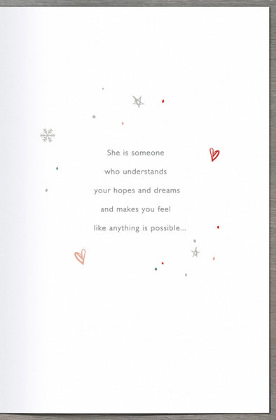 Luxury Wife Christmas card - hearts and snowflakes