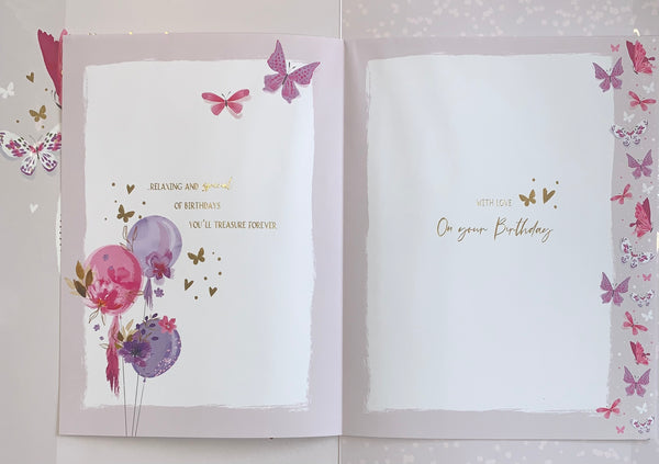 Mum birthday card - balloons and flowers - large card