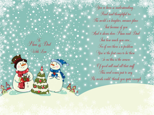 Mum and Dad Christmas card - sentimental verse