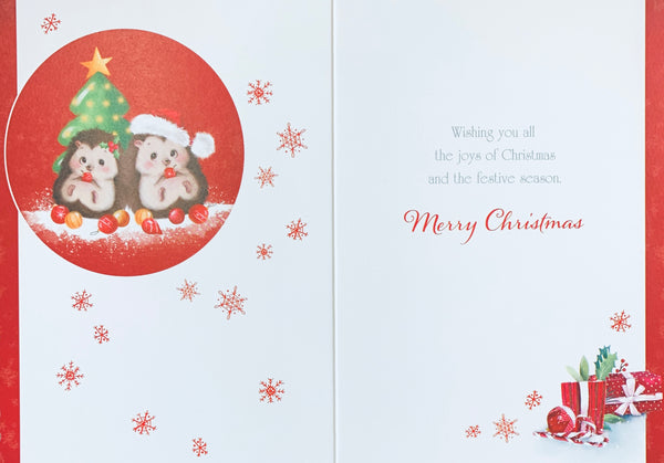 Neighbours Christmas card - cute hedgehogs