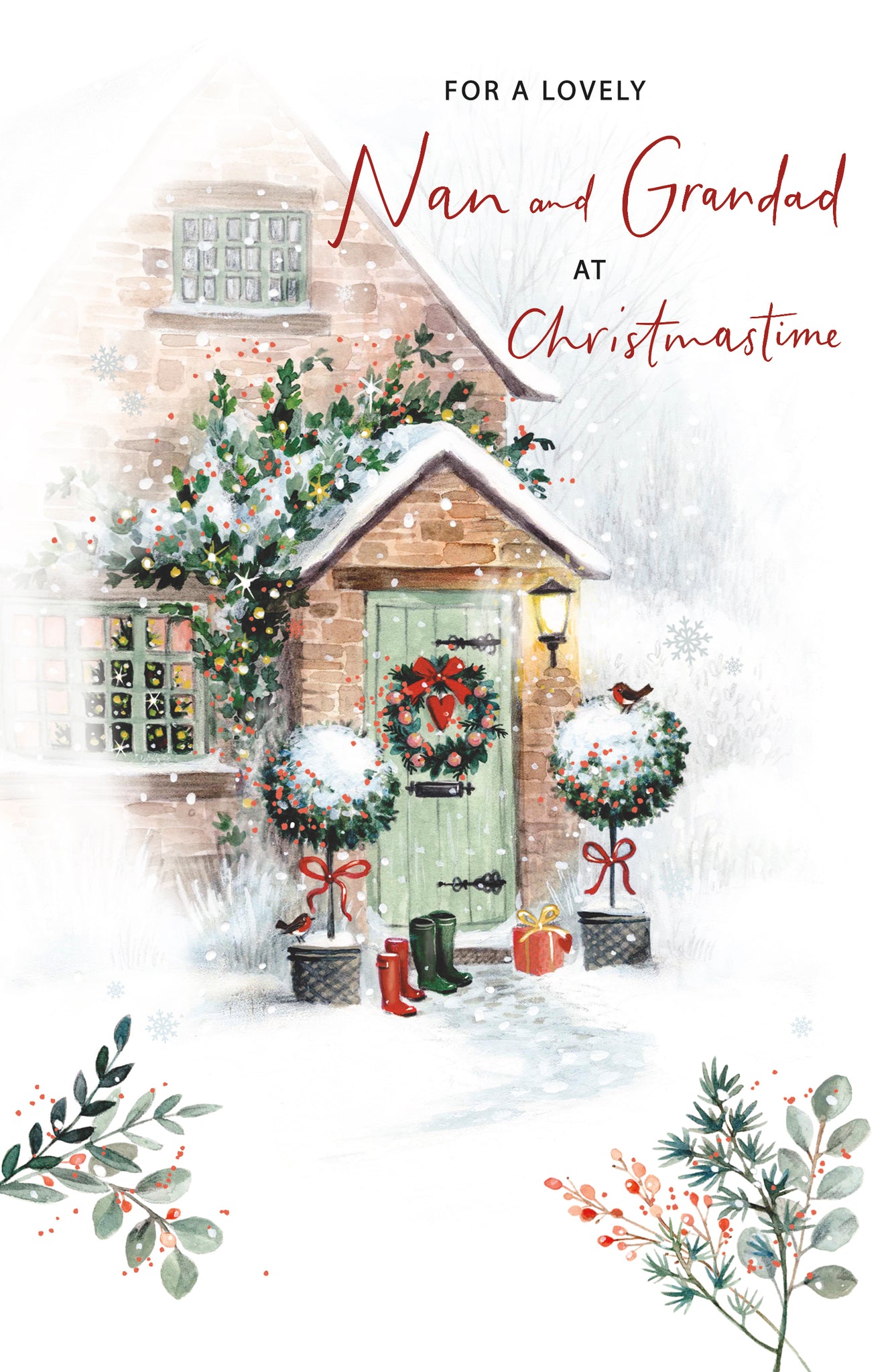 Nan and Grandad Christmas card - festive home