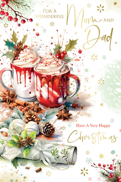 Mum and Dad Christmas card - festive hot chocolates