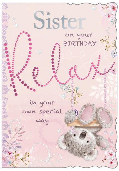 Sister birthday card - cute bear