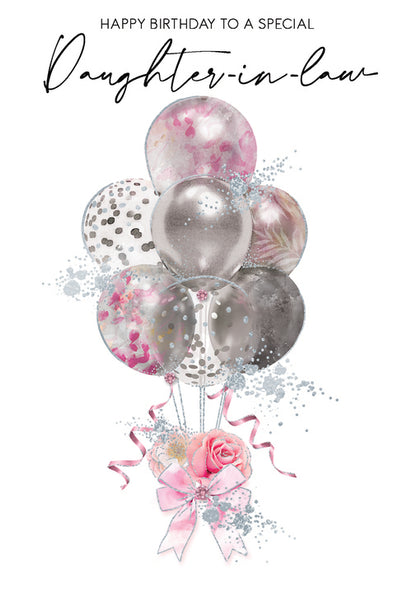Daughter in law birthday card- balloons and flowers