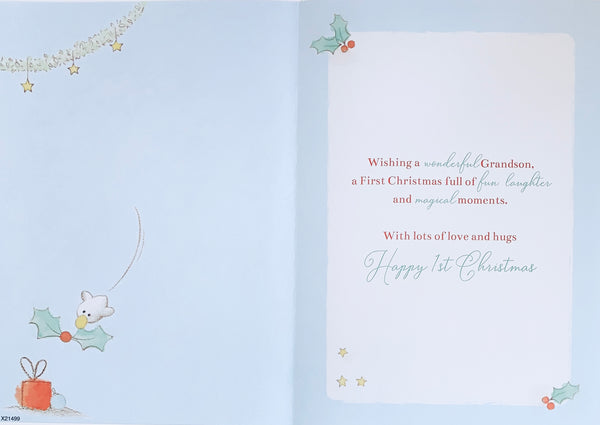 Grandson 1st Christmas card - cute Xmas bear