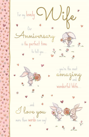 Wife anniversary card - cute rabbits - large card
