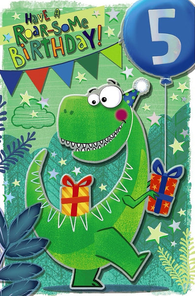 Age 5 birthday card - dinosaur