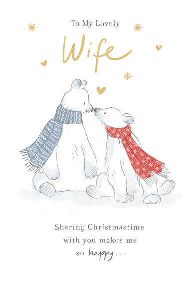 Wife Christmas card- cute romantic polar bears