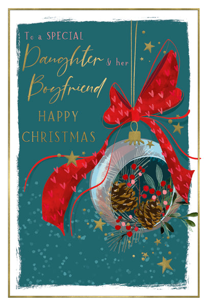 Daughter and boyfriend Christmas card - Xmas bauble