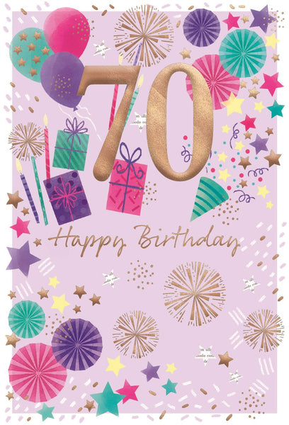 70th birthday card- stars and fireworks