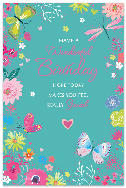 General birthday card - butterflies and pretty flowers