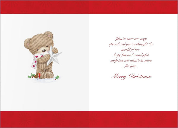 Granddaughter Christmas Card | Cute Bear & Festive Star Design