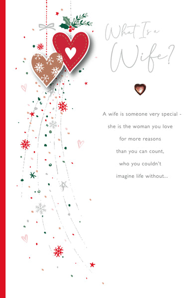 Luxury Wife Christmas card - hearts and snowflakes