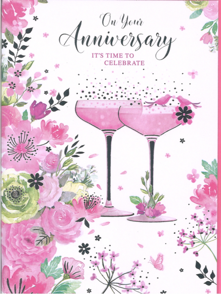 Your wedding anniversary card- champagne glasses