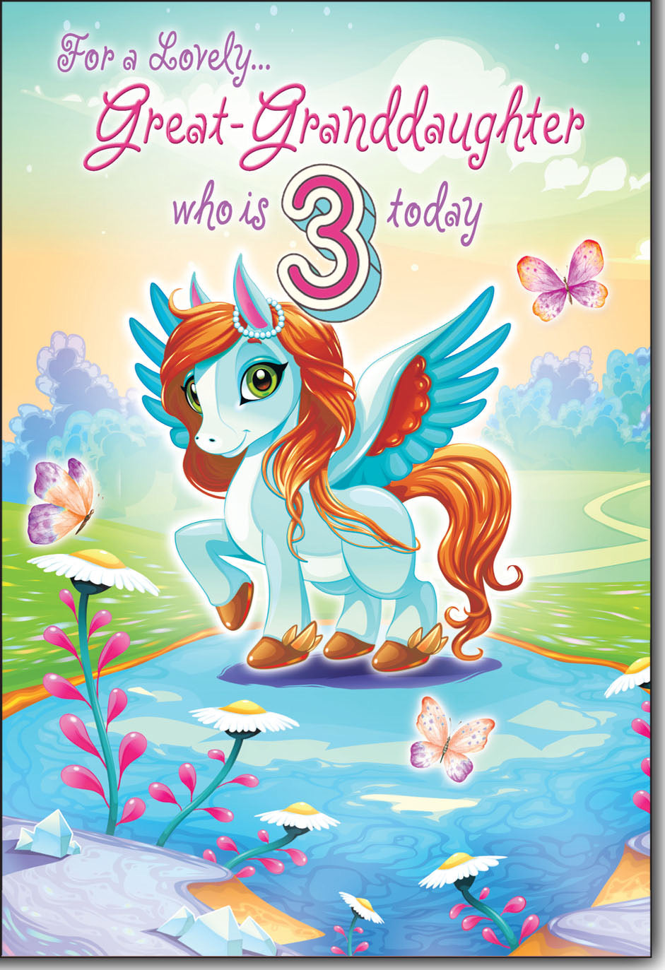 Great-Granddaughter 3rd birthday card - unicorn