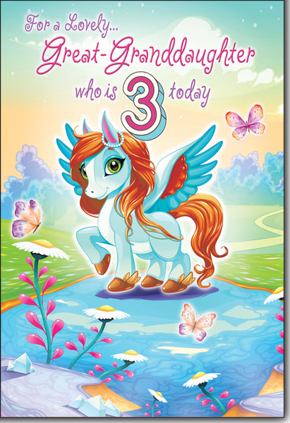 Great-Granddaughter 3rd birthday card - unicorn