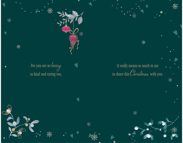 One I love Christmas card - hearts and baubles