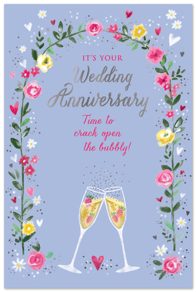 Your wedding anniversary card - flowers and fizz