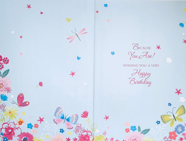 General birthday card - butterflies and pretty flowers