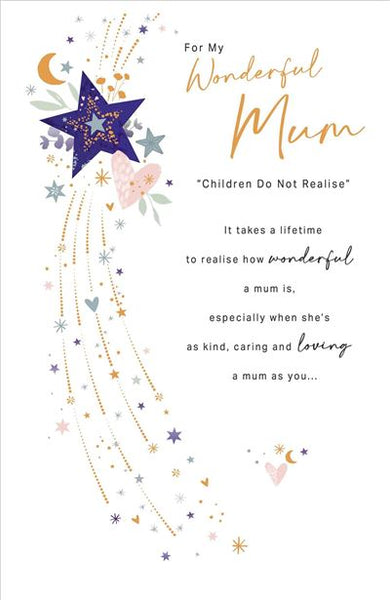 Luxury Mum birthday card - stars and hearts with sentimental verse
