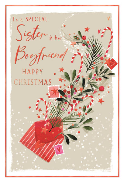 Sister and Boyfriend Christmas card - candy canes and holly