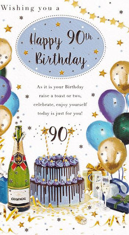 90th birthday card- cake and balloons