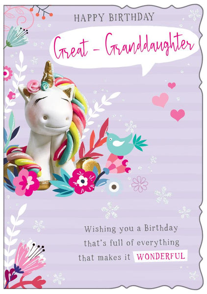 Great Granddaughter birthday card- cute unicorn
