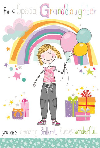 Granddaughter birthday card - rainbows and gifts