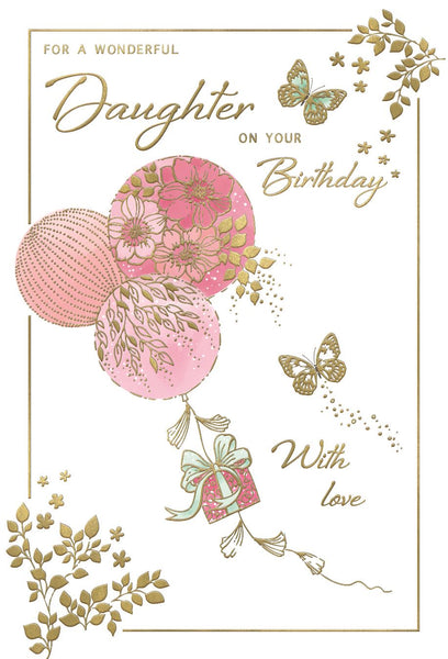 Daughter birthday card- balloons, flowers and butterflies