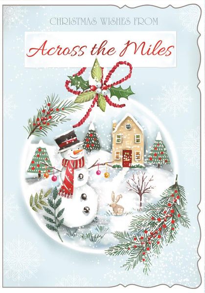 Across the miles Christmas card -festive snowman