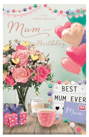 Mum birthday card- flowers and balloons