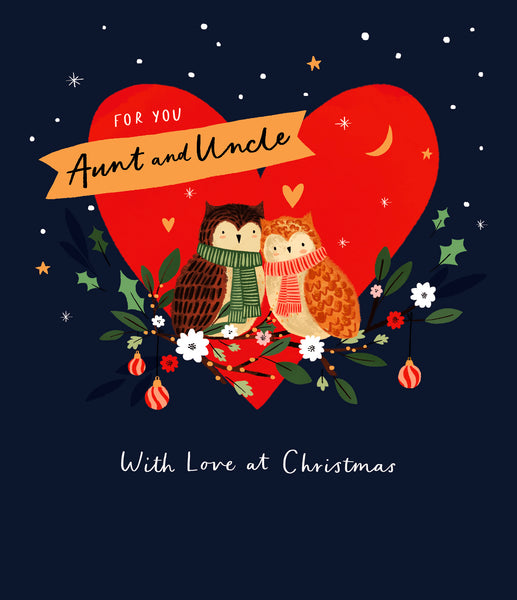Auntie and Uncle Christmas card - cute owls