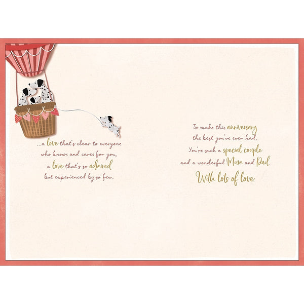 Wishing Well Mum and Dad Anniversary Card | Cute Dogs Design | Golden Foil