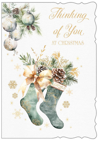 Thinking of you Christmas card - Xmas stockings