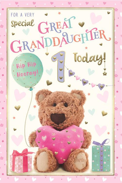 Great Granddaughter 1st birthday card- cute bear