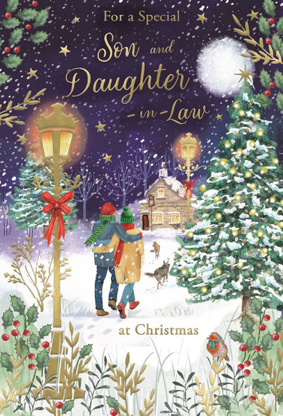 Son and Daughter in law Christmas card- festive walk