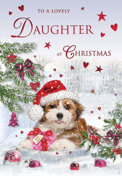 Daughter Christmas card - Xmas puppy