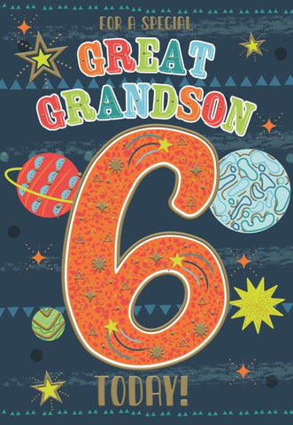 Great-Grandson 6th birthday card- space