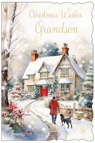 Grandson Christmas card- winter dog walk