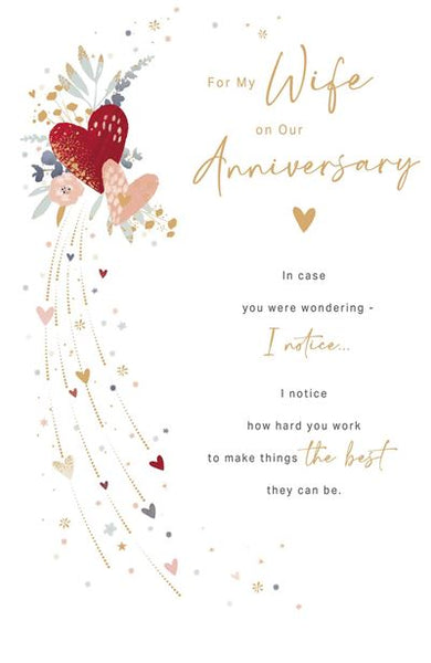 Luxury Wife anniversary card- hearts and flowers
