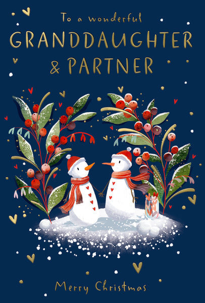 Granddaughter and Partner Christmas card- Xmas snow couple