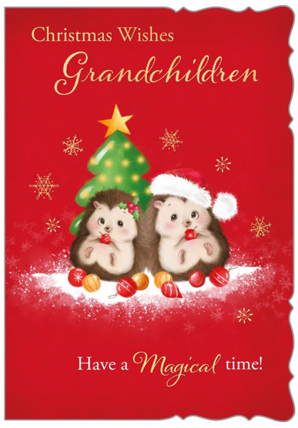 To Grandchildren Christmas card - cute hedgehogs