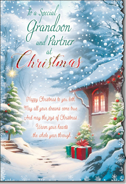 Grandson and Partner Christmas card - sentimental verse