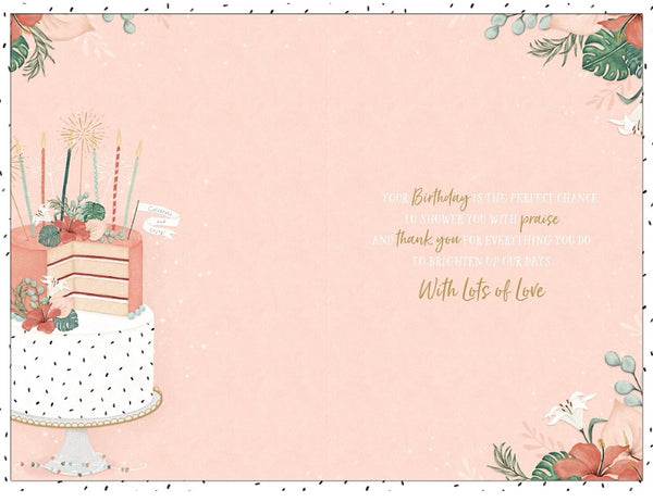 Granddaughter birthday card - cake and flowers