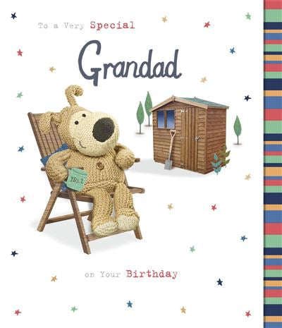 Boofle Grandad birthday card - relaxing garden