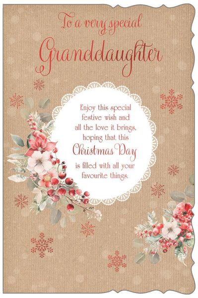Granddaughter Christmas card - Xmas flowers