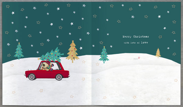 Godfather Christmas card - Boofle with Xmas car