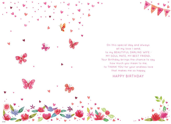 Wife birthday card- hearts and flowers